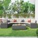 8-Piece Wicker Outdoor Half-Moon Sectional Sofa with Coffee Table and Movable Cushion