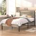 Industrial Platform Bed Frame with Wooden Headboard, Slate