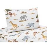 Jungle Animals 3pc Twin Sheet Set Hunter Green Yellow Grey Black and White Safari Animal Elephant Giraffe Lion Monkey Leopard