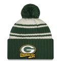 Men's New Era Cream/Green Green Bay Packers 2022 Sideline Sport Cuffed Pom Knit Hat