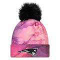 Women's New Era Pink/Black England Patriots 2022 NFL Crucial Catch Pom Knit Hat