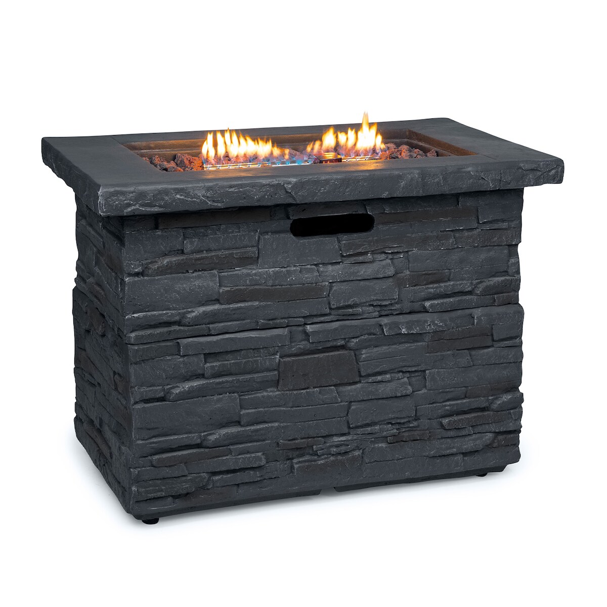 Blumfeldt Anafi Gas-Feuerstelle 40.000BTU/13kW Abdeckung Edelstahlbrenner Dunkelgrauer Stein Image