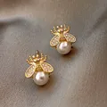 Huitan – boucles d'oreilles abeille miel avec simulation de perle pour femmes mignonnes en forme