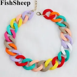 FishSheep – collier épais en acrylique coloré mat pour femmes grande chaîne ras du cou pendentif