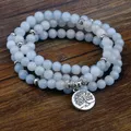 Bracelets de perles de pierre bleue pour femmes et hommes bijoux bouddha pendentif Annie Yogi