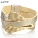 ALCirCES-Bracelet en cuir champagne pour femme boucle magnétique breloque coeur bracelets larges