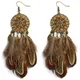 Boucles d'oreilles longues avec plumes brunes pour femmes bijoux indiens de mariage style bohème