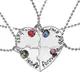 Collier en forme de cœur brisé pendentif en cristal rouge et bleu incrusté meilleurs amis pour