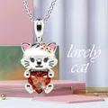 Exquis et mignon dessin animé coeur rouge strass arc chat pendentif collier mode femmes collier