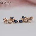 PATAYA-Boucles d'oreilles pendantes en cristal de cheminée de luxe pour femmes or rose 585 fleur