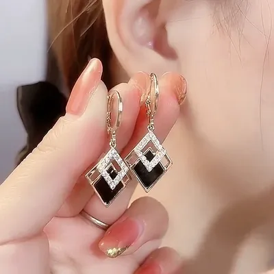 Boucles d'oreilles pendantes en losange noir pour femmes boucles d'oreilles pendantes de couleur or