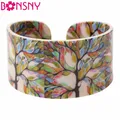 Bonsny-Bracelets larges rétro en acrylique pour femme motif d'arbre coloré bijoux fantaisie