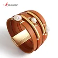 Amorcome-Bracelet bohème en cuir fait à la main perles rondes en tube métallique breloque en