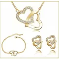 Ensemble de bijoux à double cœur avec strass AAAA + collier et boucles d'oreilles à la mode