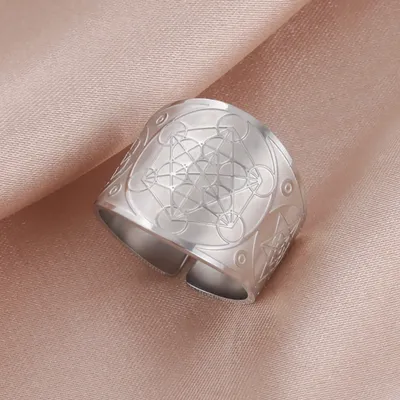 Skyrim-Bague Sceau d'Ange en Acier Inoxydable Motif Archange Metatron Amulette Géométrique pour