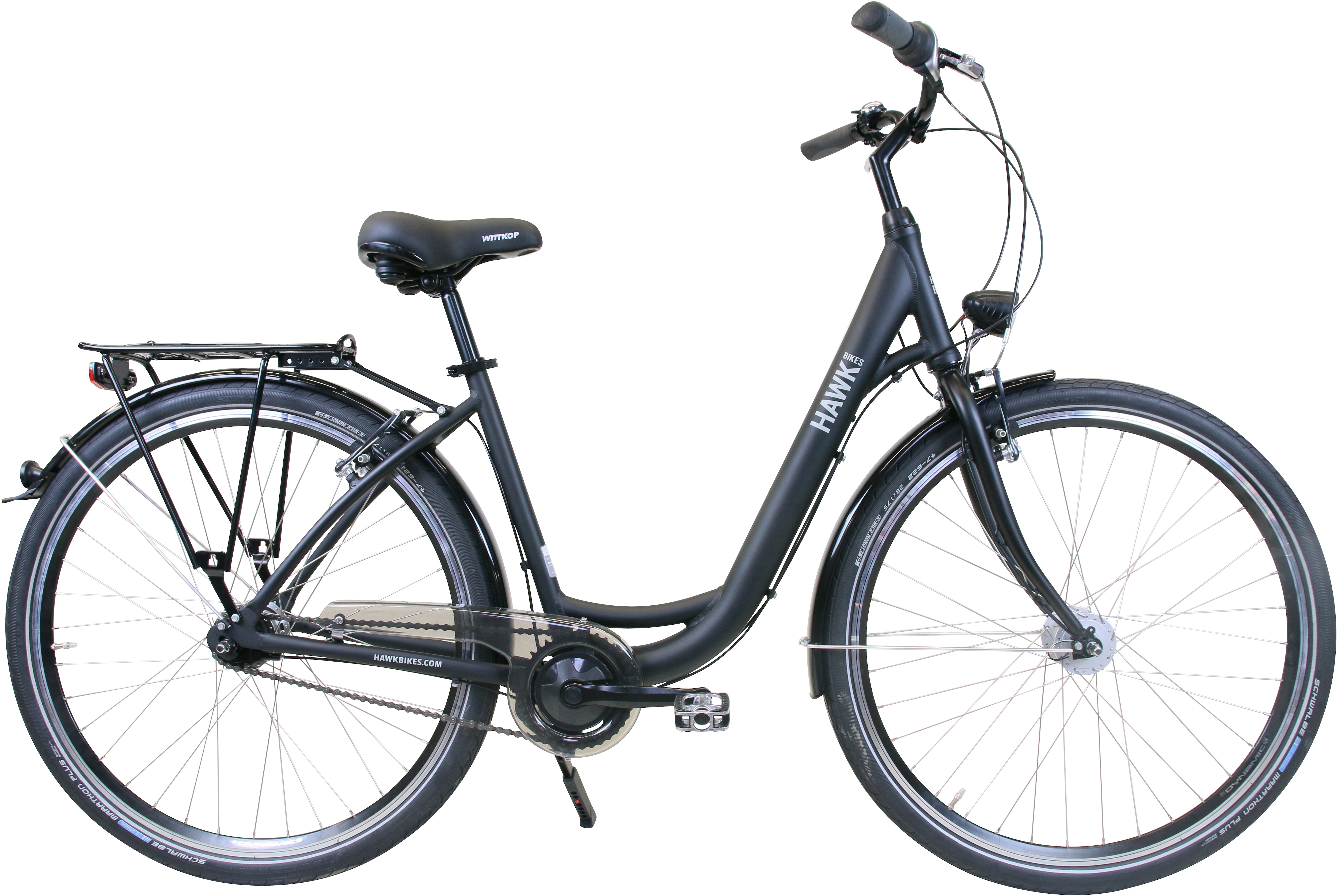 Cityrad HAWK BIKES "City Wave Easy Black" Gr. 46, schwarz, Fahrräder, 46cm, 28 Zoll (71,12cm), für Damen und Herren Image