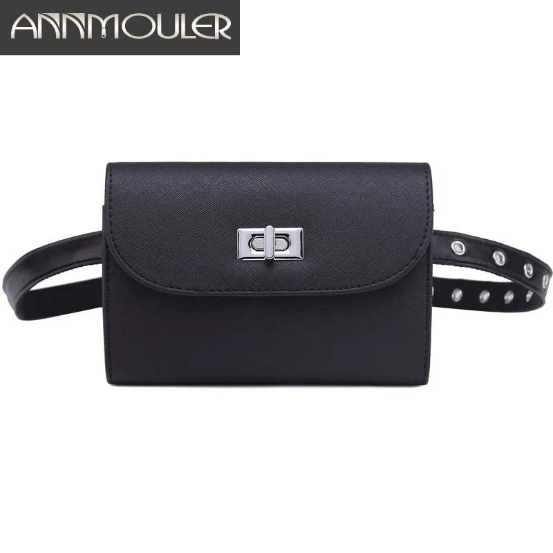Annmouler-Sacs de taille en cuir PU pour femmes, sacs de taille réglables noirs, sac de hanche pour filles, petit sac banane, marque de mode