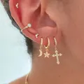 Boucles d'oreilles créoles croix en acier inoxydable pour femmes bijoux piercing pendentif étoile