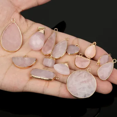 Pendentif en cristal de quartz rose pour femme pierre naturelle plaqué or breloques en forme de
