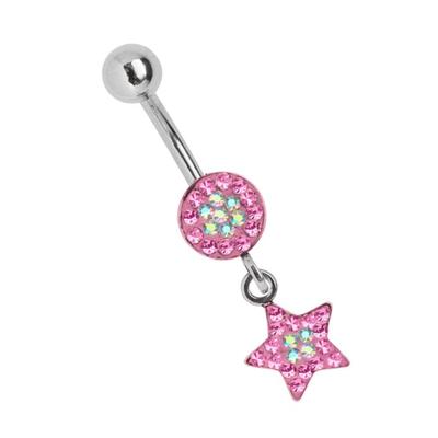 Bauchnabelpiercing ADELIA´S "Piercing Piercing Bauchnabelpiercing", Damen, rosa (rosa multi), Chirurgiestahl, modisch, Piercings, 316l Stahl Banane - rund Stern Hänger mit kleinen Steinen
