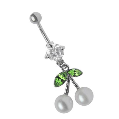 Bauchnabelpiercing ADELIA´S "Piercing Piercing Bauchnabelpiercing", Damen, bunt, Titan, modisch, Piercings, Titan Banane - Blatt mit Kirschen grün klar