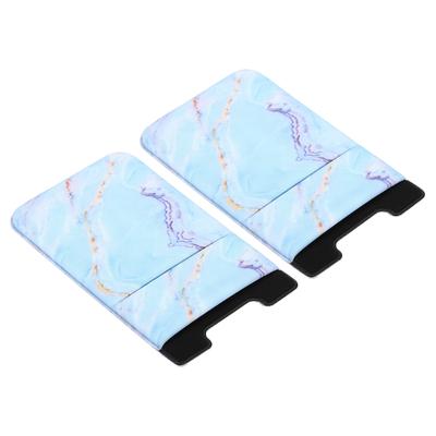 2Pcs Cellphone Credit Card Holder Stretchy Adhesive Phone Pouch Sleeve Blue - Blue Marbling