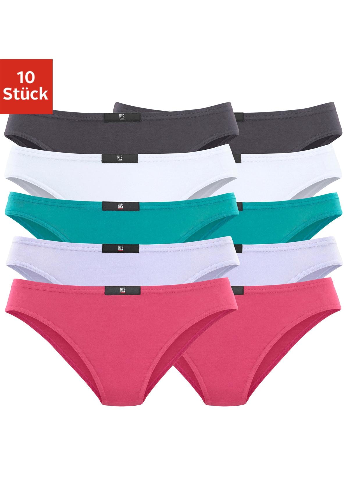 Slip H.I.S, Damen, Gr. 48, bunt (anthrazit, weiß, mint, flieder, pink), Jersey, Obermaterial: 95% Baumwolle, 5% Elasthan, unifarben, körpernah, Unterhosen, aus elastischer Baumwoll-Qualität Image