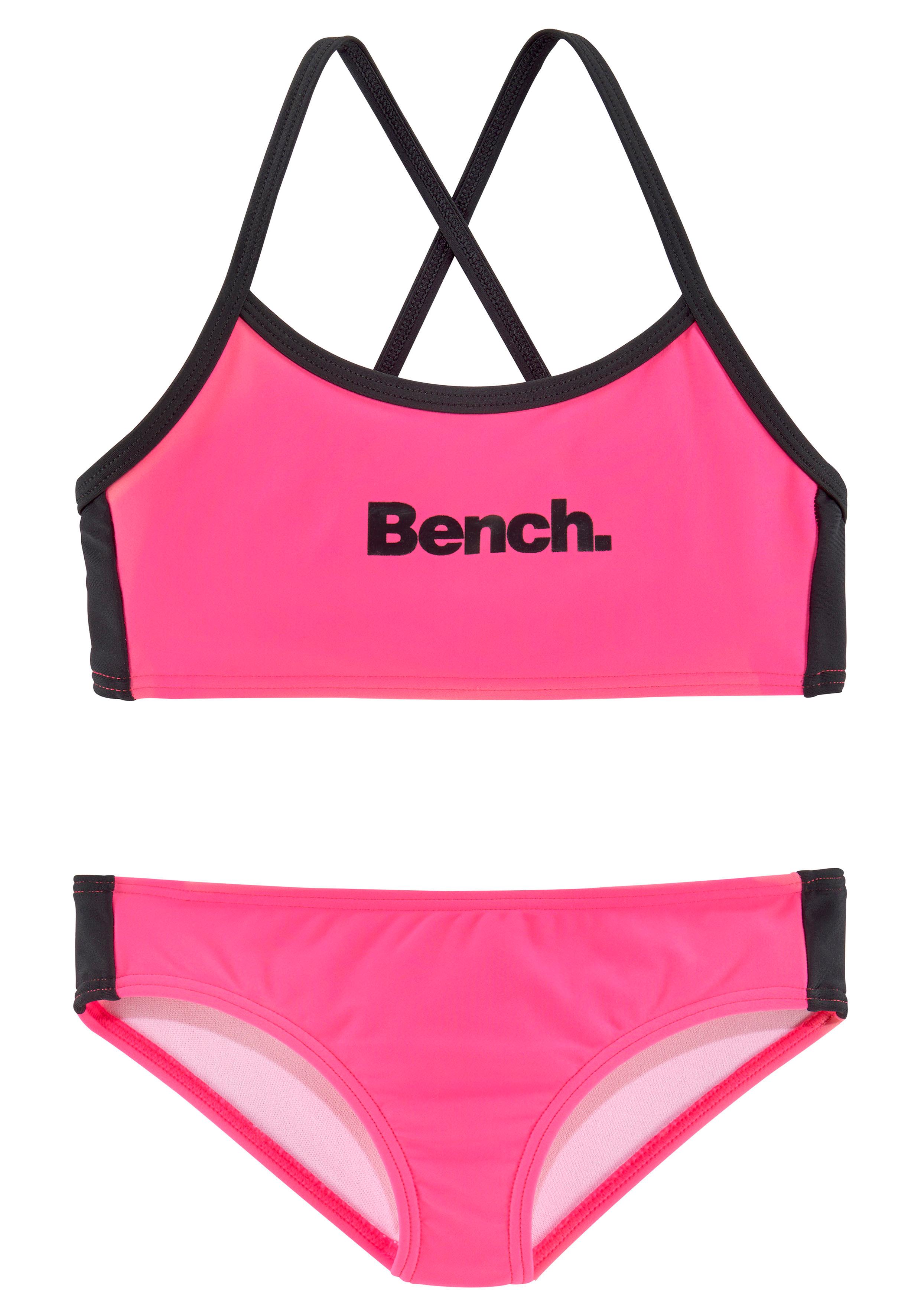Bustier-Bikini BENCH., Kinder, Gr. 122/128, N-Gr, pink (pink, schwarz), Polyamid, gestreift, Bikini-Sets, mit gekreuzten Trägern Image