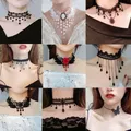 Collier ras du cou gothique Punk en dentelle pour femmes et adolescentes avec Rivet en cœur Rock