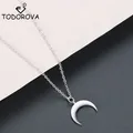 Tpistolet ova-Collier pendentif croissant de lune incurvé pour femme acier inoxydable double corne