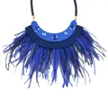 Collier pendentif Boho Boho avec pompon plume et lune tour de cou en cristal incrusté bijoux