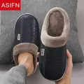 ASIFN-Pantoufles d'intérieur en cuir PU pour hommes et femmes chaussures en coton imperméables
