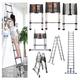 Telescoping Ladder Steel Loft Ladder for Cleaning Gutters, Decorating, Painting Walls, Extension Adjustable Steps Ladder, Slow Down Design Multi-Purpose Telescopic Ladder 330 Lb Capacity, 2.6M