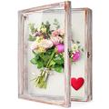 TJ.MOREE Flowers Shadow Box Display Case 13 x 16 Vintage Large Shadow Box Frame with Glass Window Door Farmhouse Deep Picture Frame Wedding Bouquet Memorabilia Photos Memory Box - White Pink