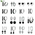 Élégant noir Zircon boucles d'oreilles mode géométrique / Croix / Coeur Pendentif femmes boucles