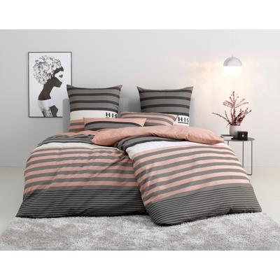 Bettwäsche H.I.S "Majoran", rot (apricot), B/L: 135cm x 200cm, , Biber, B/L: 40cm x 80cm, Biber, Obermaterial: 100% Baumwolle, Bettwäsche, gestreifte Bettwäsche in verschiedenen Qualitäten Image