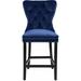 Rosdorf Park Giotto 27" Counter Stool Wood/Upholstered/Velvet in Blue/Brown | 43 H x 21 W x 25 D in | Wayfair 21554E10E19E42F5A67B28B47961894B