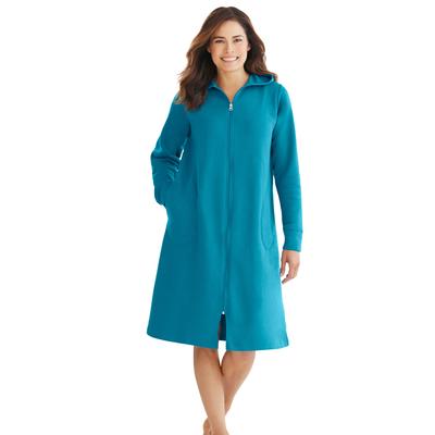 Plus Size Women's Short Hooded Sweatshirt Robe by Dreams & Co. in Deep Teal (Size M)