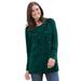 Plus Size Women's Embroidered Henley Tee by Woman Within in Emerald Green Scroll (Size 3X)