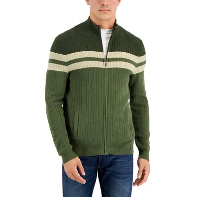 Men's Zip Funnel Neck Jumper Wool Knited Long Sleeve Sweater Striped Ribbed Warm 