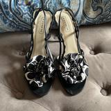 Coach Shoes | Authentic Coach Heels With Silk Bow Detail In Front Leather 4inch Heel Size 7.5 | Color: Black/White | Size: 7.5