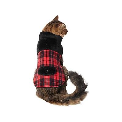 Frisco Plaid Faux Fur Dog & Cat Jacket, X-Small, Red