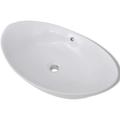 Helloshop26 - Lavabo vasque salle de bain ovale avec trop plein 59 cm céramique blanc - Blanc