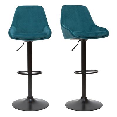 Designer-Barhocker verstellbar petrolblau Samt (2er-Set) holo Image