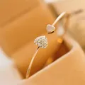 Bracelet réglable en cristal avec nœud double cœur pour femme manchette ouverture bijoux cadeau