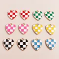 Charms coeur en damier à carreaux colorés en émail bijoux à bricoler soi-même porte-clés pour haut