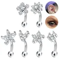 Piercing d'oreille incurvé en acier inoxydable en forme de fleur piercing d'oreille en cristal CZ