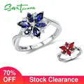 SANTUZZA-Bagues en argent pour femme bague fleur bleue zircon cubique caractéristique bleue bague