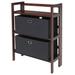 Torino 3-Pc Storage Shelf with 2 Foldable Fabric Baskets, Walnut and Black - 27.8"W x 11.5"D x 38.5"H