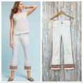 Anthropologie Jeans | Anthropologie 26 Mcguire White Ambrosio Mid-Rise Embroidered Cropped Boot Jeans | Color: Red/White | Size: 26